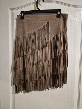 Tiered Fringe Mini Skirt in Taupe